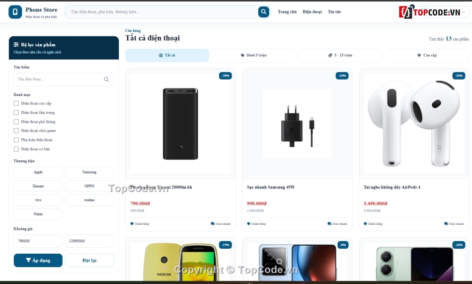 Website php,Web phụ kiện điện thoại,Web điện thoại